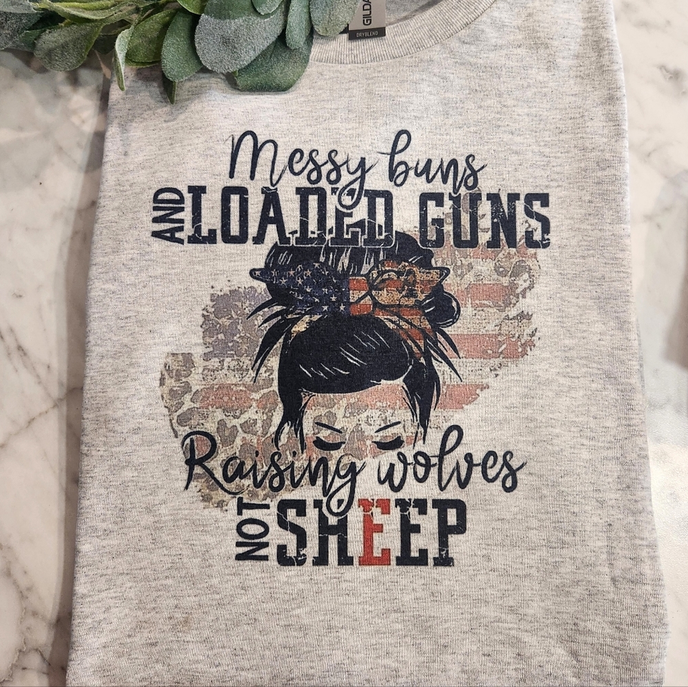 American mama shirt messy bun raising wolves popular trending cute